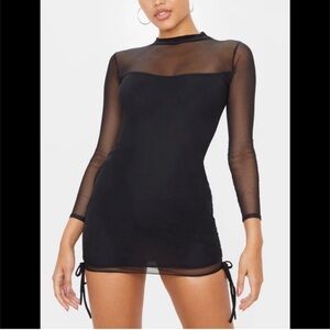 PrettyLittleThing Black Sheer Sleeve Dress
